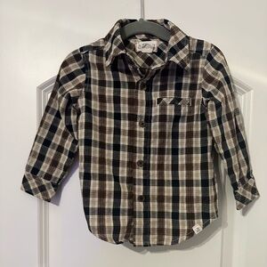 Kids Plaid Button-Down Shirt - Navy and Brown